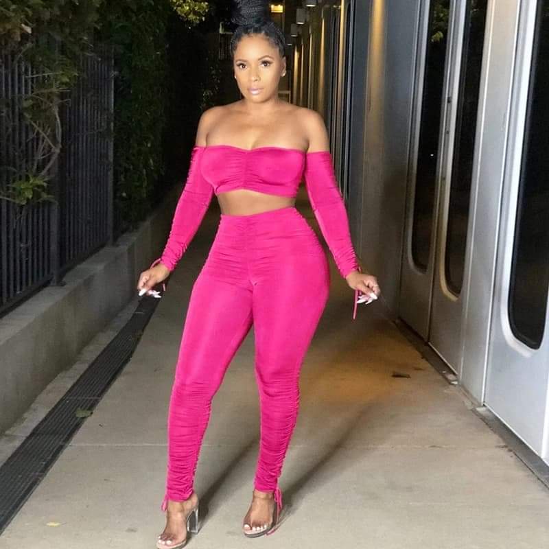 Hot Pink 2pc Crop Top Set